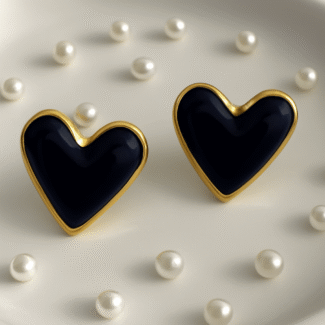 BLACK KOREAN HEART EARRINGS